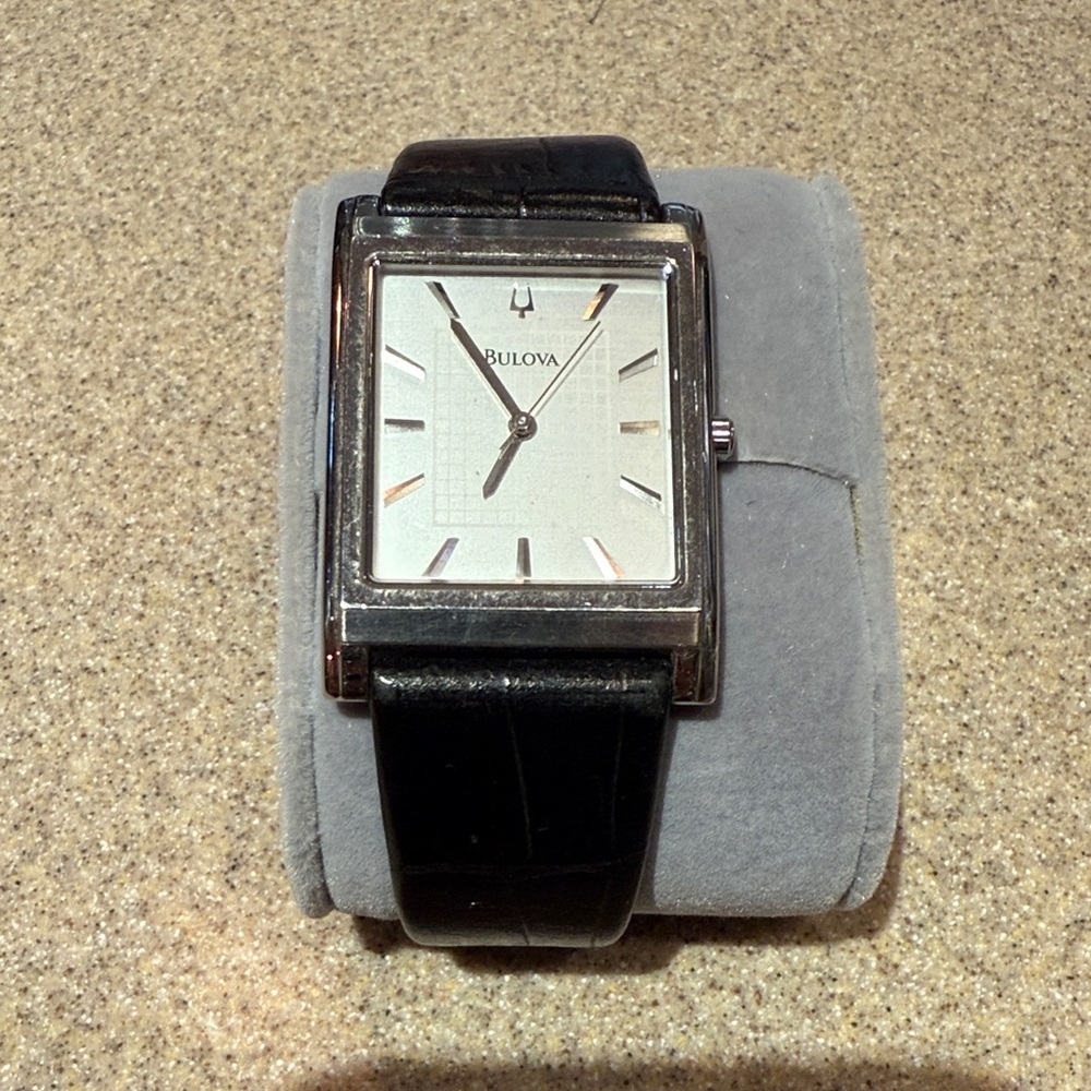 Bulova Silver Dial Black Strap Watch
